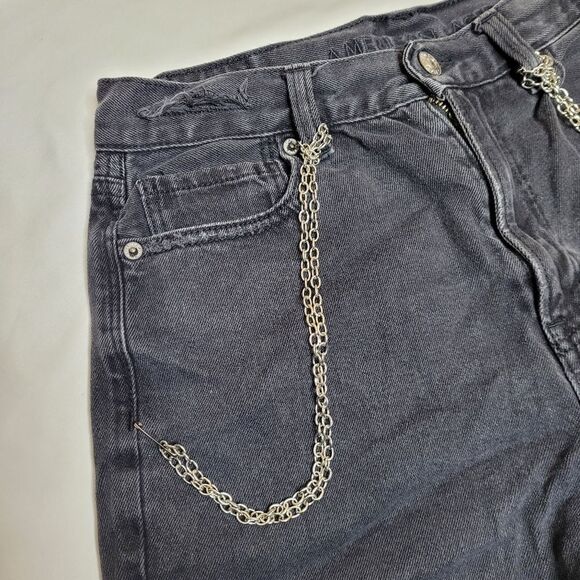 AMERICAN EAGLE black cutoff custom goth chain mom jean shorts 6 - Picture 4 of 11